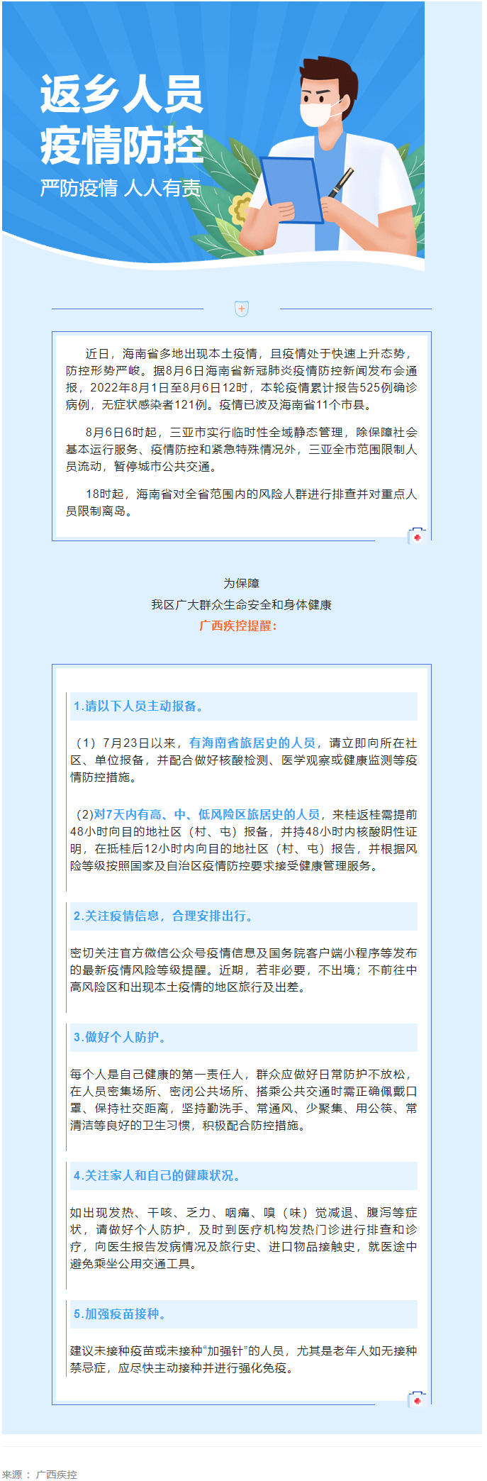 海南多市縣出現(xiàn)本土疫情，廣西疾控緊急提醒.png